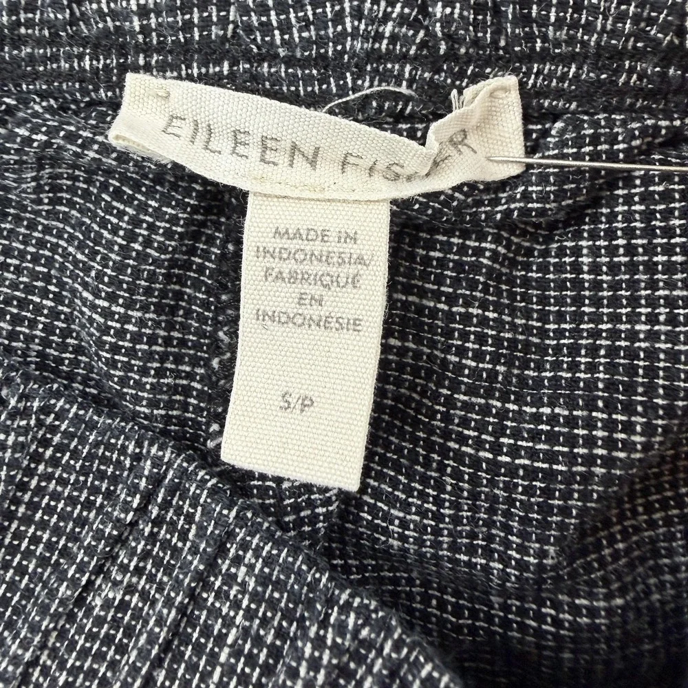 Eileen Fisher Pants Womens Petite Small Gray Check Hemp Cotton Ankle Elastic